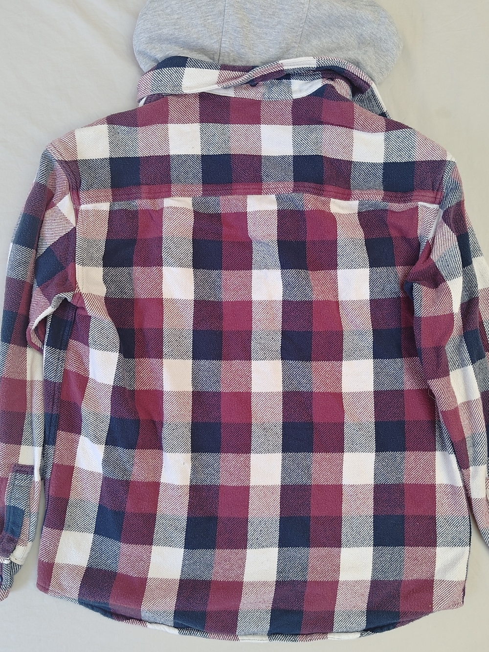 American Eagle Outfitters Plaid Hooded Shirt Jacket - Burgundy Navy Cream - Picture 4 of 5